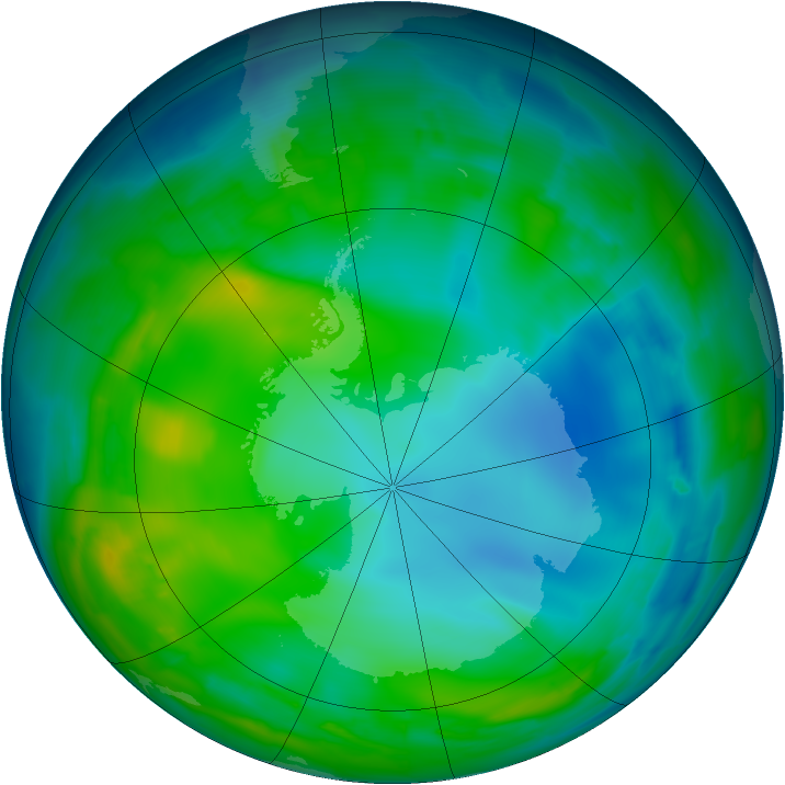 Antarctic ozone map for 01 June 2009